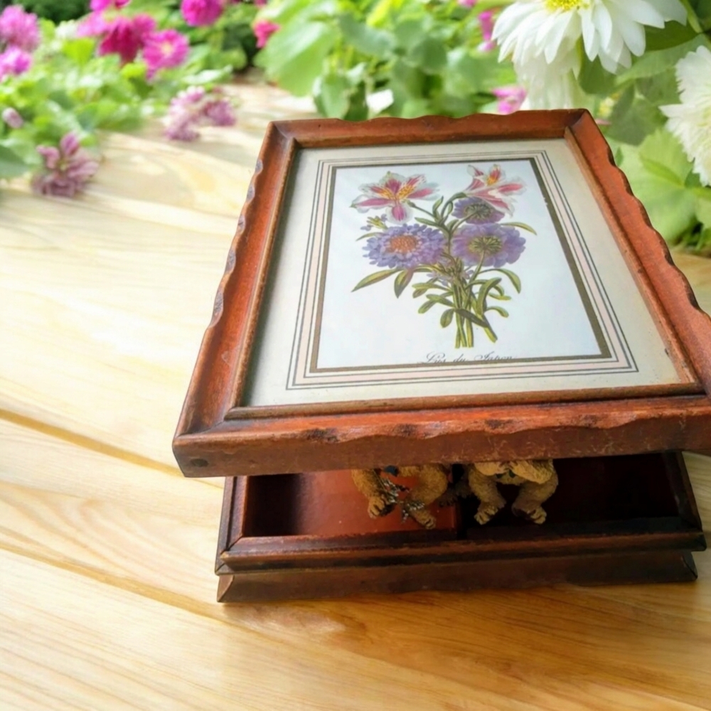 Rare, antique split wooden box, mirror, jewelry box.  Excellent condition.  Plea